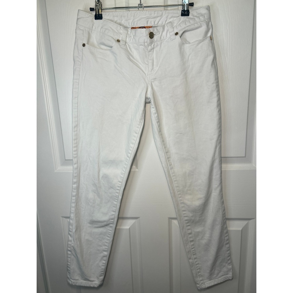 Tory Burch White Super Skinny Jean Zipper Ankle Detail Size 28